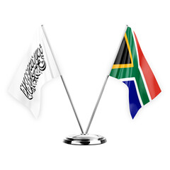 Two table flags isolated on white background 3d illustration, afghanistan and south africa