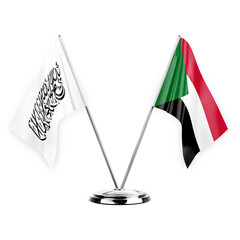 Two table flags isolated on white background 3d illustration, afghanistan and sudan