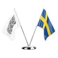 Two table flags isolated on white background 3d illustration, afghanistan and sweden