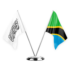 Two table flags isolated on white background 3d illustration, afghanistan and tanzania
