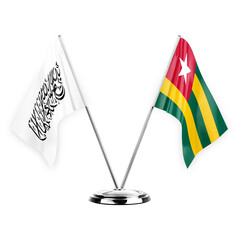 Two table flags isolated on white background 3d illustration, afghanistan and togo