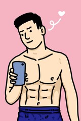 Fototapeta premium cute man cartoon on red background