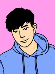 cute man cartoon on pink background