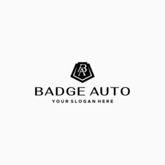 Modern flat initial BA BADGE AUTO logo design