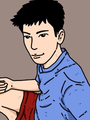 Obraz premium cute man cartoon on brown background