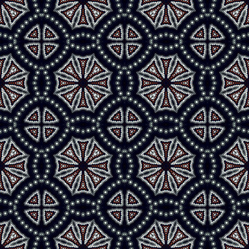 Abstract colorful seamless jacquard mosaic pattern. Design for fabric, wallpaper, paper, cover, weaving, packaging, tile, ceramics. Background for fashion textiles.
