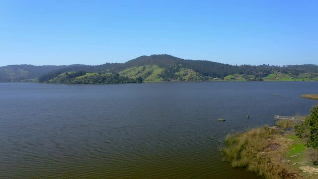 torca lagoon and vichuquen lake maule region chile drone shot 