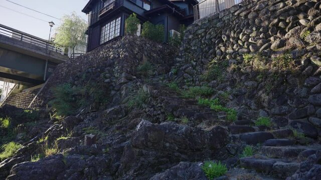 Old Stone Staircase along Yoshida River at Gujo Hachiman, Japan