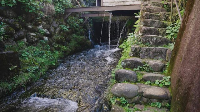 Hidden Old Stone Staircase in Japanese Back Alley in Gujo Hachiman City, Gifu