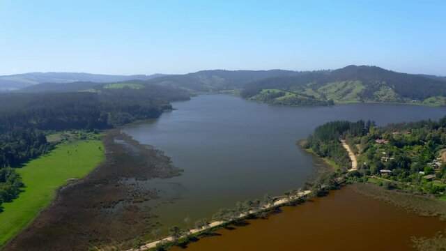 torca lagoon and vichuquen lake maule region chile drone shot wide angle