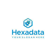 minimalist HEXA DATA hexagon notepad logo design