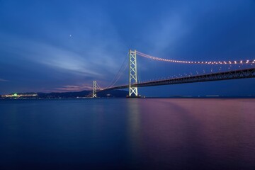 明石海峡大橋のライトアップ情景＠神戸、兵庫