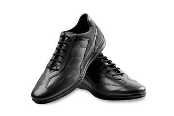 Black leather shoes isolated on white background.