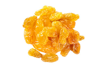 Yellow raisins isolated on white background .Top view