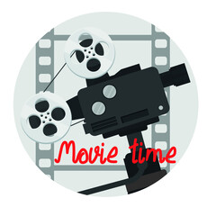 Film time concept layout icon with movie projector. Vector