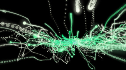 green chaotic particles on a black background. green abstract figure