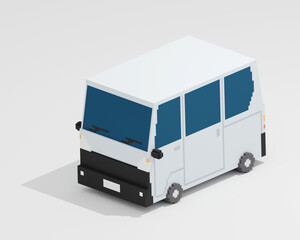 Mini van, a digital art of Asian transportation white small van car isometric voxel raster 3D illustration render on white background.