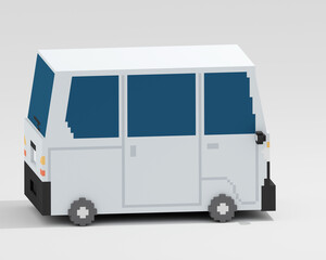 Mini van, a digital art of Asian transportation white small van car isometric voxel raster 3D illustration render on white background.