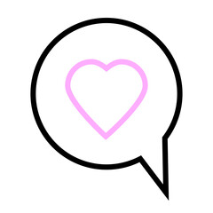 Chat bubble icon. Pink heart. Communicate message sign. Dialogue emblem. App element. Vector illustration. Stock image.
