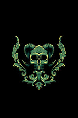Horned skull with ornament vector illustration