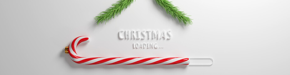 Merry Christmas loading concept with candy cane. 3d illustration