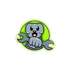 mascot dog logo illustration holding a tool