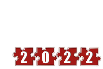 Welcome to 2022. Puzzle elements with numbers 2, 0 on an isolated background. Red details with white numbers close-up