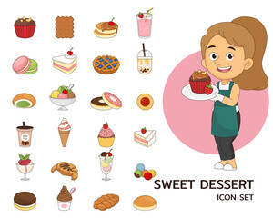 Sweet Dessert concept flat icons.