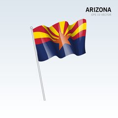 Waving flag of Arizona state of United States of America on gray background