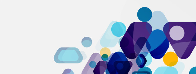 Color bubbles and rounded geometric shapes on white. Vector geometric minimal abstract background for wallpaper, banner, background, landing page