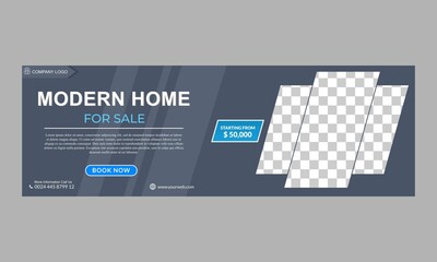 Real estate agency home sale social media cover. Horizontal business web banner set vector