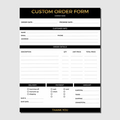 Black gold custom order form template, digital invoice