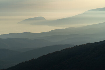 View of the Ayu-Dag mountain in the evening haze