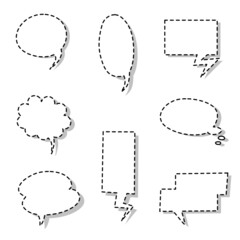 collection set of blank black and white hand drawing dash line speech bubble balloon, think speak talk text box, banner, flat vector illustration design