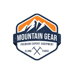 logo badge of mountain and adventure in vintage design.