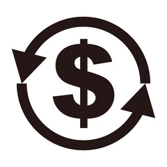 Rotating arrow and dollar sign silhouette icon. Simple vector illustration that can be used for currency exchange, money exchange, etc.