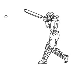 black line art man posing cricket playing style