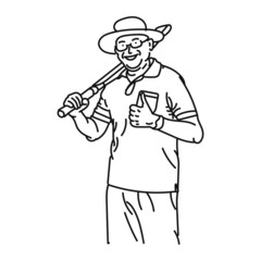 black line art man posing cricket playing style