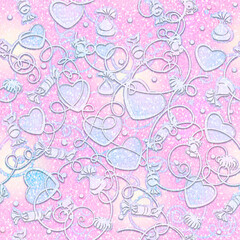 Background is seamless pink with hearts. Wedding texture. Romantic drawing  Valentine's Day. Template for printing on fabric, packaging and Wallpaper.Brilliant pattern for Christmas and Easter.