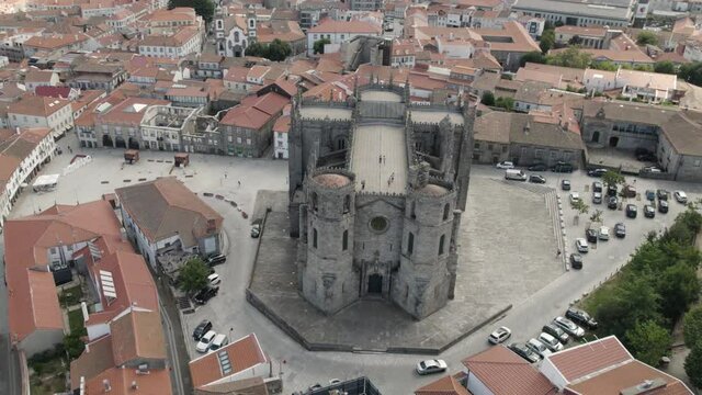 Cathedral Of Guarda, S&eacute; Da Guarda And City View, Portugal, Aerial Orbit