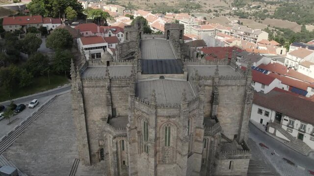 Guarda, Portugal - medieval gothic Cathedral with Manueline influences. Aerial view