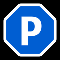 Octagonal parking sign on black background. Vector.