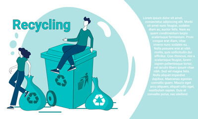 Recycling of waste.Green organic garbage.The concept of safe recycling of garbage and waste, clean nature.Poster in business style.Flat vector illustration.
