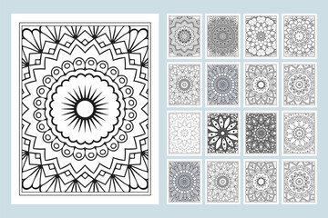 Mandala KDP interior. Mandala coloring page bundle. Mandala line art vector. Flower pattern vector. Black and white flower pattern coloring page. Mandala KDP interior SVG cut file