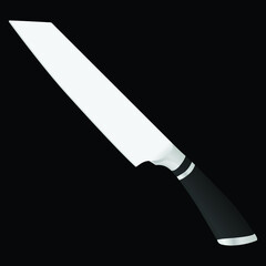 chef knife, butcher meat knife for butcher shop, Meat cutting knives, Cutlery icon set - vector realistic kitchen knives isolated on black, Vector illustration