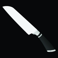 chef knife, butcher meat knife for butcher shop, Meat cutting knives, Cutlery icon set - vector realistic kitchen knives isolated on black, Vector illustration