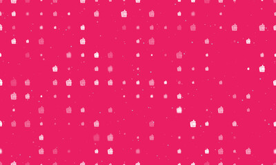 Seamless background pattern of evenly spaced white juicer symbols of different sizes and opacity. Vector illustration on pink background with stars