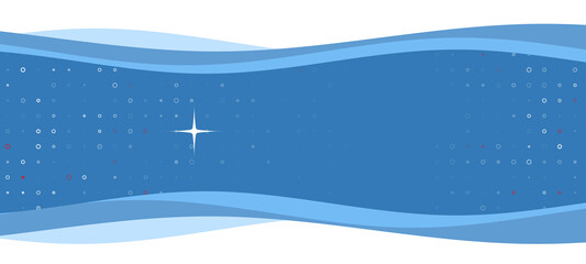 Naklejka premium Blue wavy banner with a white abstract star symbol on the left. On the background there are small white shapes, some are highlighted in red. There is an empty space for text on the right side