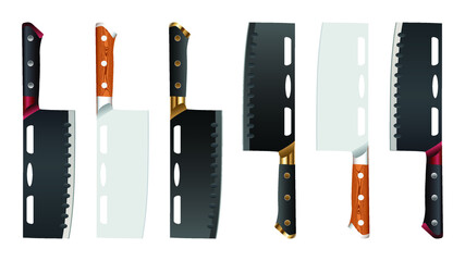 Obraz premium set of Large sharp cleaver knife isolated on white background, cleaver knives, chef knife