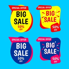 Big sale label template vector design, social media promotion, discount banner template.